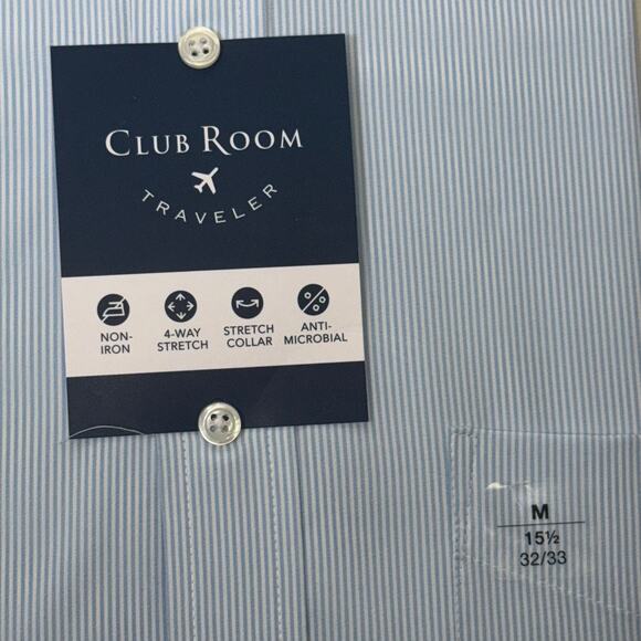 Club Room Men's Regular Fit Traveler Fine Stripe Dress Shirt Blue 15.5 32-33$60 - Picture 3 of 5